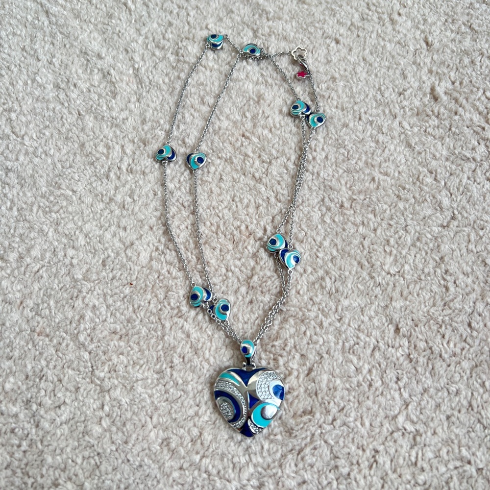 Brand New Lauren G Adams! Chic Blue and Silver Heart Pendant Necklace